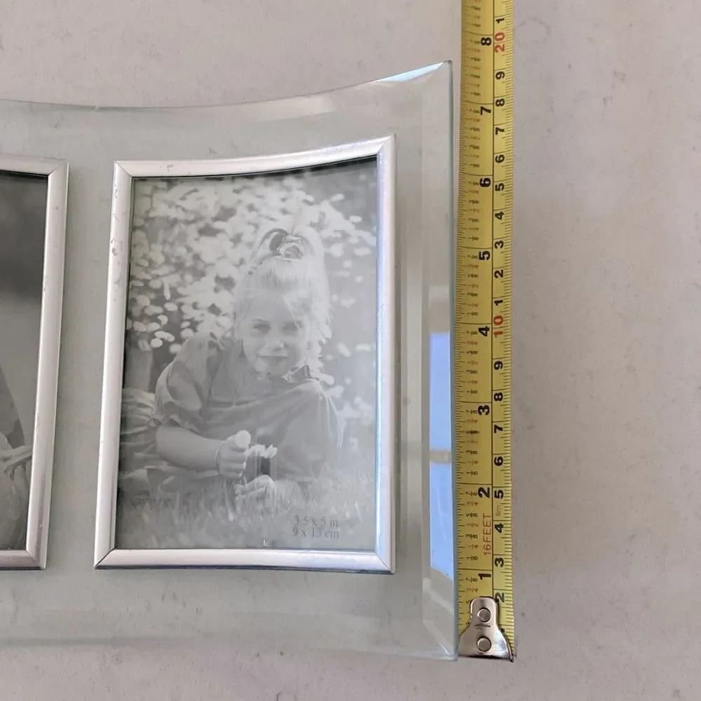 Photo Plus Products Curved Glass Double Picture Frame Silver Beveled 3.5x5 Clear